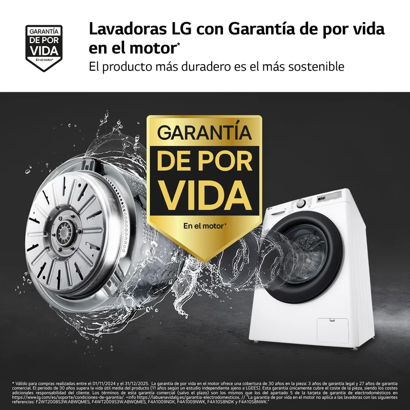 LAVADORA LG F4WR5011A6F 11KG 1400RPM Vapor,AI Direct Drive, Un 10% más eficiente que A, Serie 500