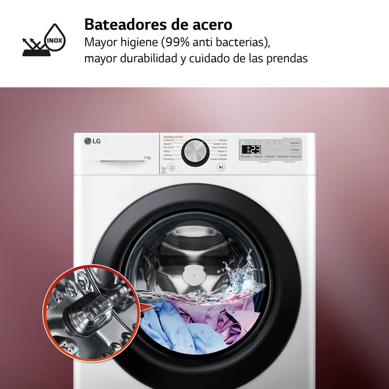 LAVADORA LG F4WR5011A6F 11KG 1400RPM Vapor,AI Direct Drive, Un 10% más eficiente que A, Serie 500