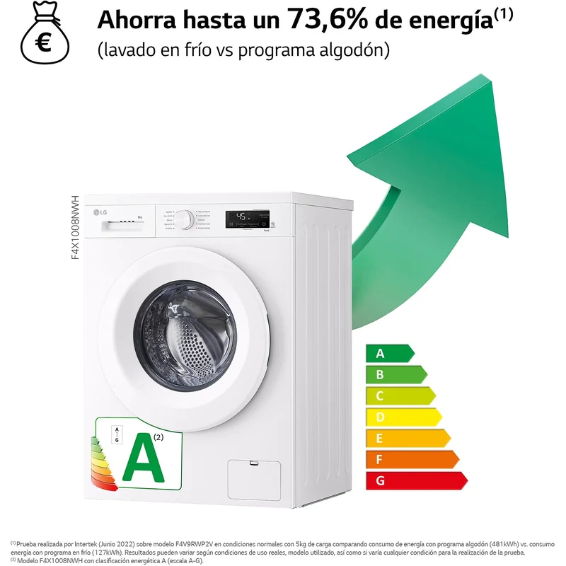LAVADORA LG F4X1008NWH, 8kg, 1400rpm, A TAPA EXTRAIBLE