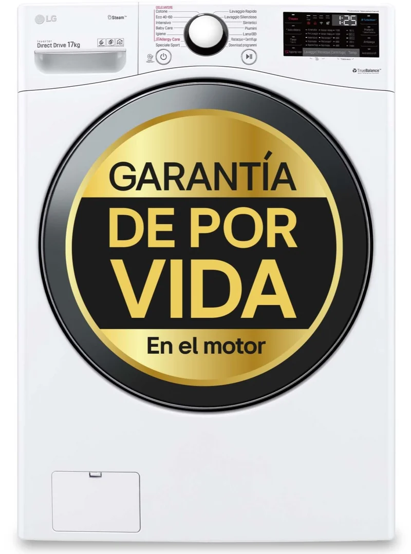 Lavadora LG F1P1CY2W , 17kg, 1200rpm, E,TURBOWASH STEAM Serie XXL