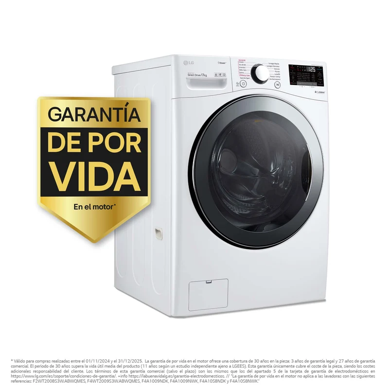 Lavadora LG F1P1CY2W , 17kg, 1200rpm, E,TURBOWASH STEAM Serie XXL