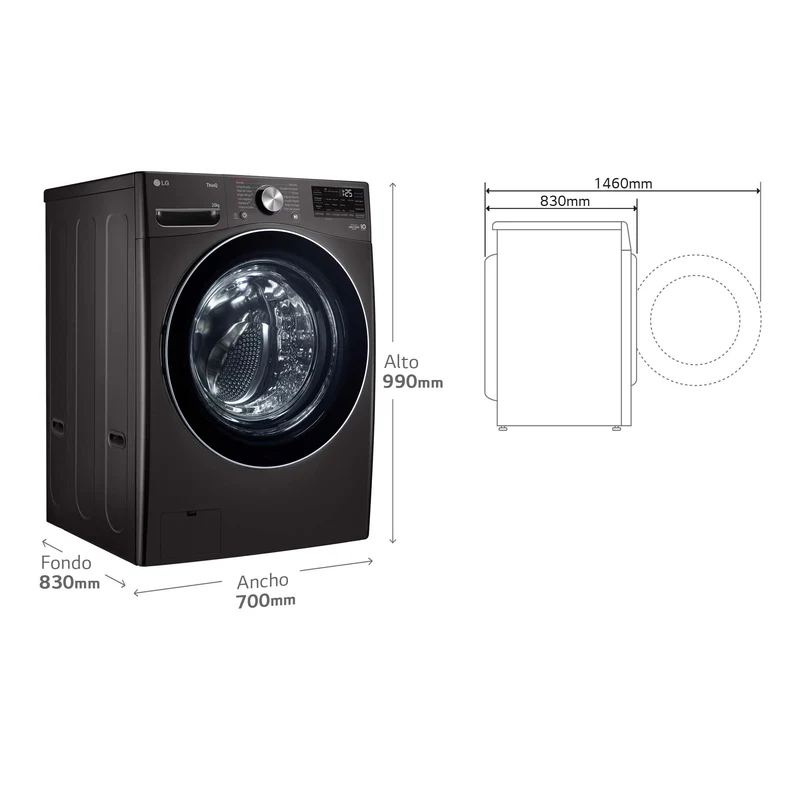 LAVADORA LG F0P3CYV2E 20KG 1000RPM INOX GRAFITO AIDD TW TurboWash 360º Serie XXL CLASE B
