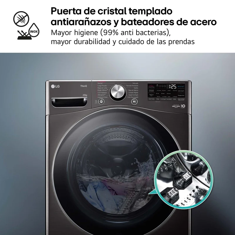LAVADORA LG F0P3CYV2E 20KG 1000RPM INOX GRAFITO AIDD TW TurboWash 360º Serie XXL CLASE B