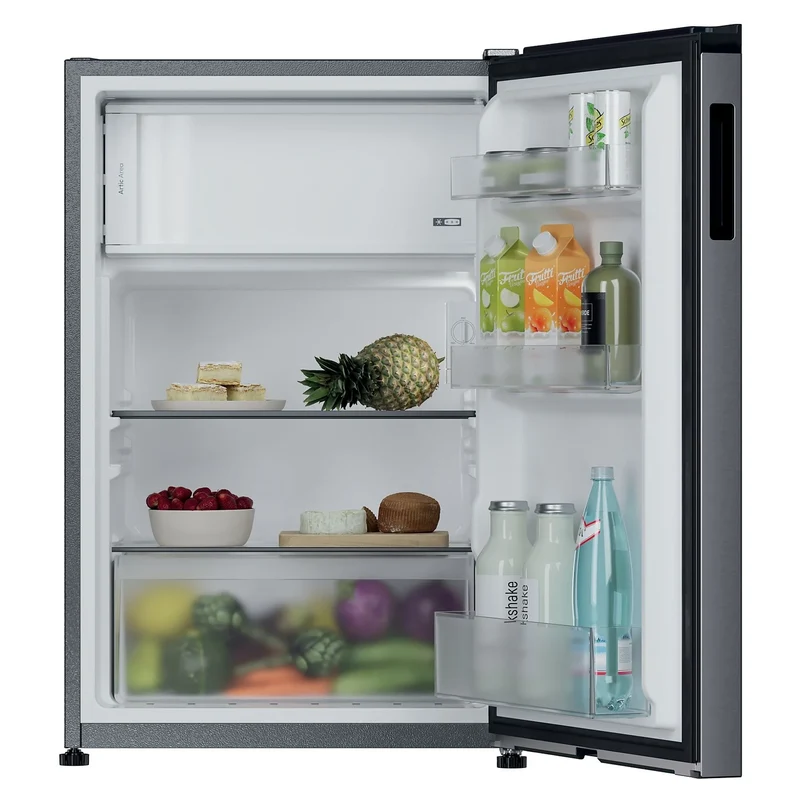 Frigorifico 1 puerta con congelador Nevera pequeña Candy CNOQ2S58EX City Fresco 300, Static Low frost, 85 cm, 129 l, Con congelador, Puerta reversible, Inox