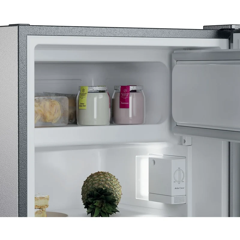 Frigorifico 1 puerta con congelador Nevera pequeña Candy CNOQ2S58EX City Fresco 300, Static Low frost, 85 cm, 129 l, Con congelador, Puerta reversible, Inox