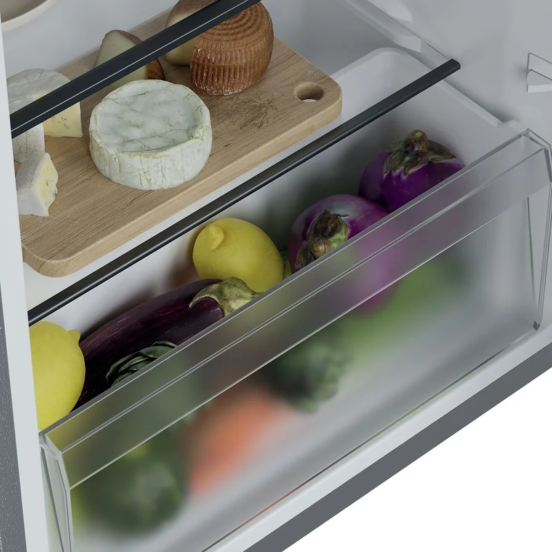 Frigorifico 1 puerta con congelador Nevera pequeña Candy CNOQ2S58EX City Fresco 300, Static Low frost, 85 cm, 129 l, Con congelador, Puerta reversible, Inox