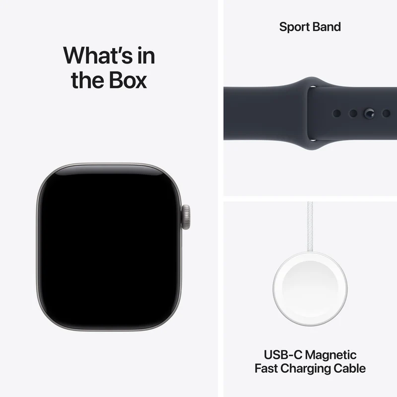Apple Watch Series 12 GPS 46mm Space Grey Aluminium Case Navy Blue Sport Band M/L