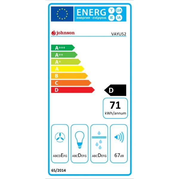 Campana Extractora Johnson VAYU52 | 368 m³/h | R-32 | Eficiencia Energética D | Filtro Lavable | 52cm