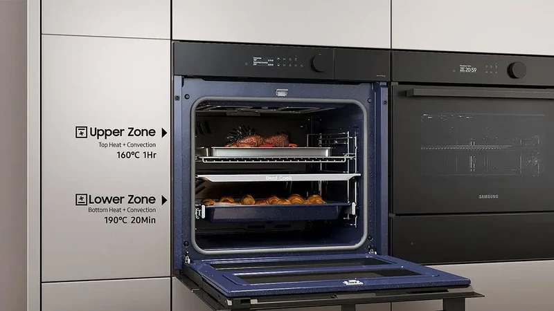 Horno - Samsung NV7B5750TDKU1, Multifunción, Pirolítico, Air Fry, 76l, 59.5 cm, Dual Cook Flex, WiFi, Negro