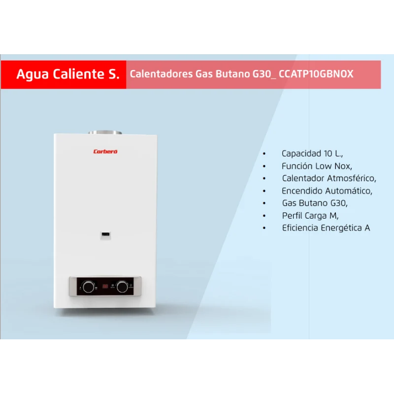 Calentador atmosférico CORBERÓ CCATP10GBNOX 10L BUTANO