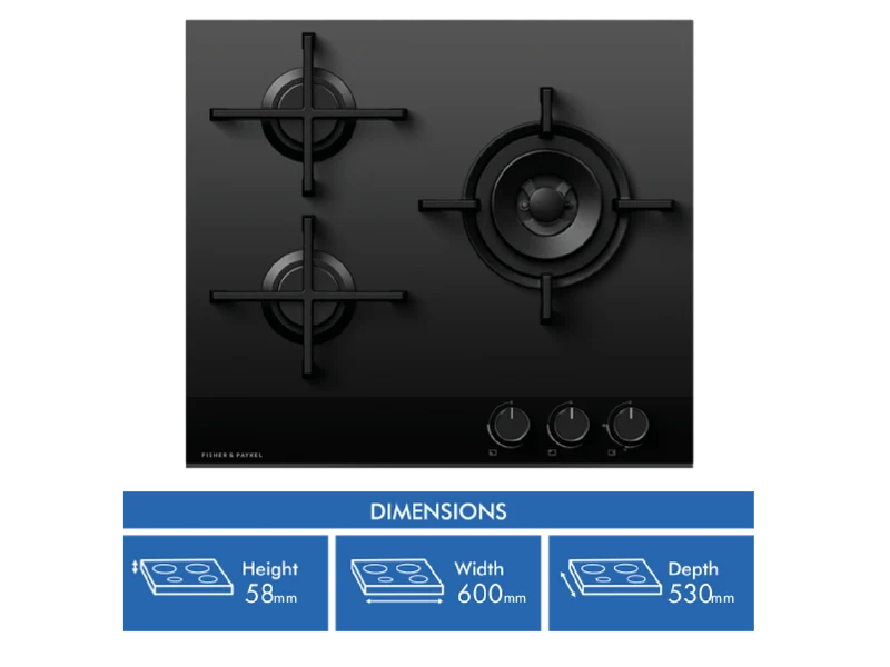 Fisher & Paykel 60cm Series 9 3 Burner Gas Cooktop, Natural Gas