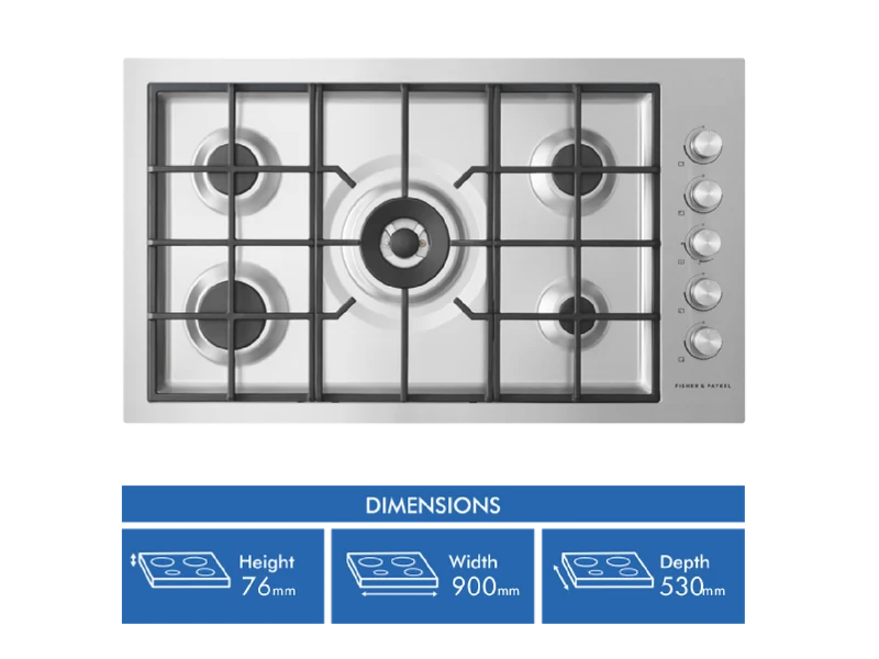 Fisher & Paykel 90cm Series 9 5 Burner Gas Cooktop, Flush Fit, Natural Gas