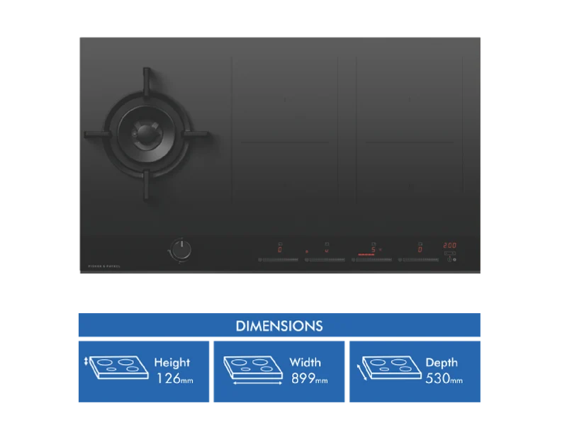 Fisher & Paykel 90cm Series 9 1 Burner + 4 Zone Hybrid Cooktop, 2 SmartZones, Natural Gas