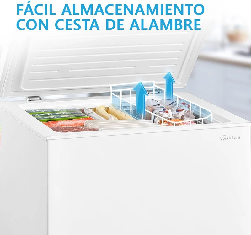 MIDEA Arcon Congelador Pequeño Horizontal de 198L, Motor Inverter, Silencioso 39dBA, Bajo Consumo, Blanco [Clase de eficiencia energética E]