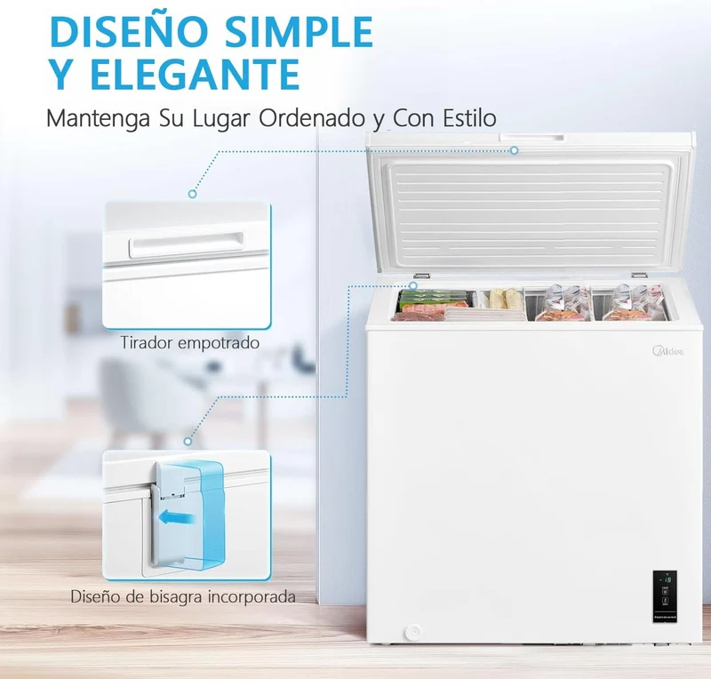 MIDEA Arcon Congelador Pequeño Horizontal de 198L, Motor Inverter, Silencioso 39dBA, Bajo Consumo, Blanco [Clase de eficiencia energética E]