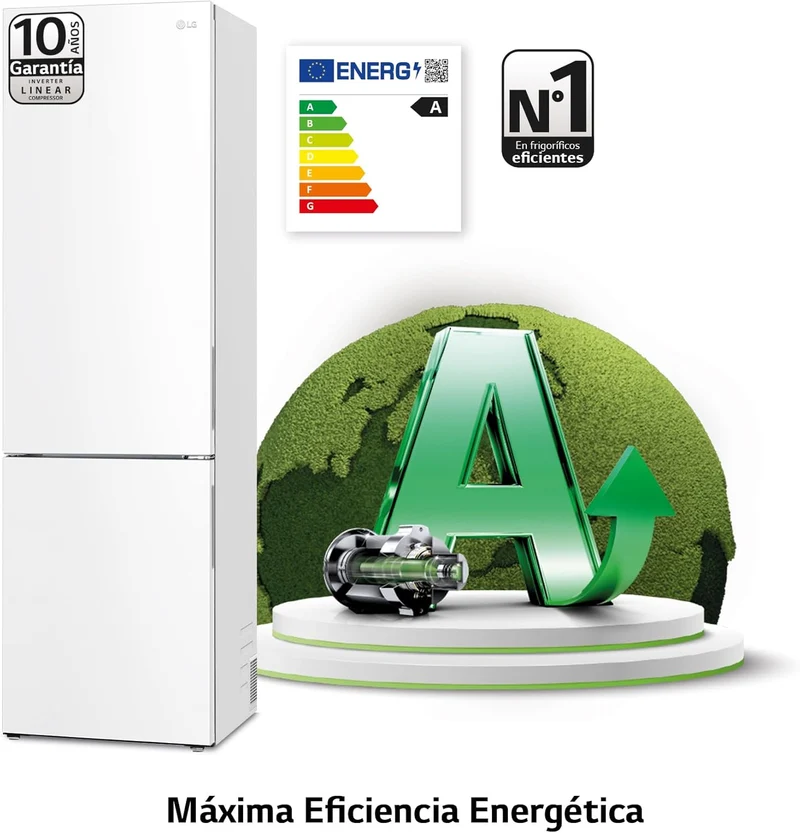 FRIFORIFICO COMBI LG GBP62SWNAC , Blanco, 203 cm, No Frost, CLASE ENERGÉTICA A