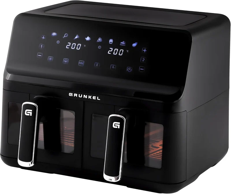 Grunkel - Freidora aire - Air Fryer - 8 programas y 2700W potencia DUAL TASTY FRYER. (2x4L, Doble)