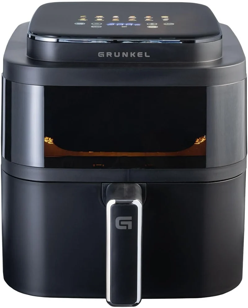 Grunkel - Freidora aire 6L y 1400W - Air Fryer BLACK LIGHT FRYER - 12 programas.