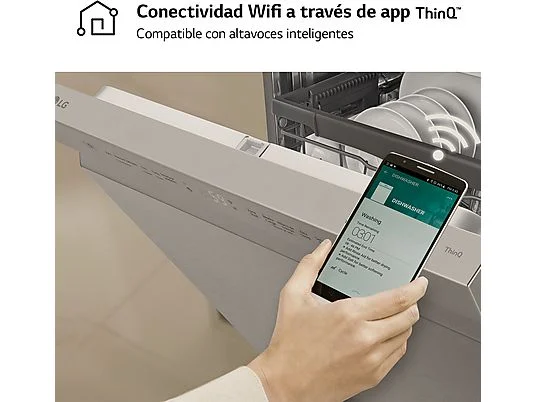 Lavavajillas - LG DF355FP, 14 servicios, 9 programas, 60 cm, LED táctil, Tercera bandeja, QuadWash™, Acero inoxidable