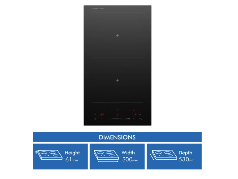 Fisher & Paykel Series 5 30cm 2 Zones Induction Cooktop, Smart Zone, Black Glass