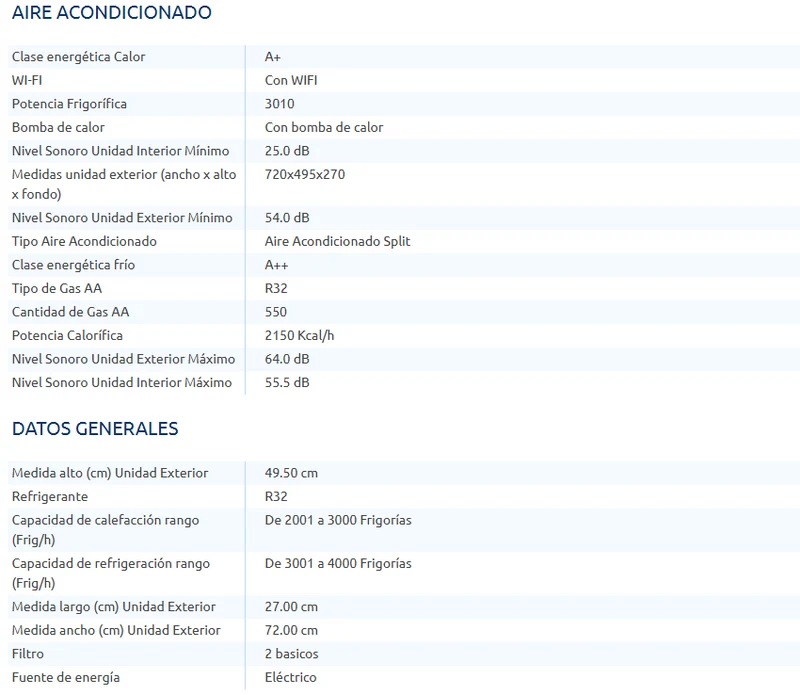 Aire acondicionado Split 1 x 1 - Beko BEHPI 125,Inverter, 3010 fg/h, 60 dB(A), Deshumidificación, Wifi, Blanco