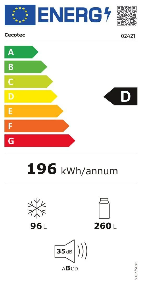 FRIGORIFICO COMBI CRISTAL NEGRO CECOTEC Black Glass con 356 litros de capacidad, 200x60 cm clase D INVERTER Total No Frost