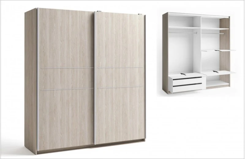 ARMARIO 2 PUERTAS CORREDERAS + ESTANTERIAS + CAJONERA INTERIOR "SIENA" - SAHARA || [MONTAJE INCLUIDO]