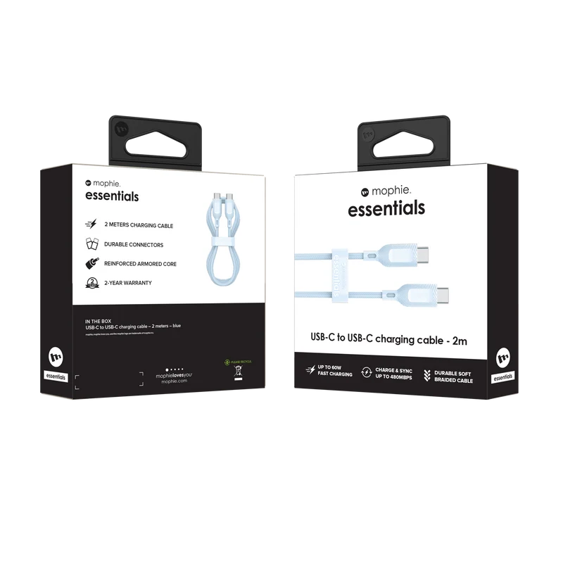 Mophie Essential USB-C-C Cable (60W) Braided 2M Blue