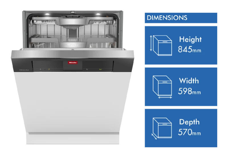 Miele 60cm XXL Semi-Integrated Dishwasher with AutoOpen Drying and PowerDisk Obsidian Black Fascia