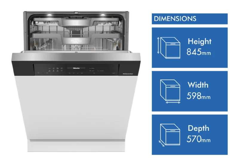 Miele 60cm XXL Semi-Integrated Dishwasher with AutoOpen Drying and PowerDisk Obsidian Black Fascia