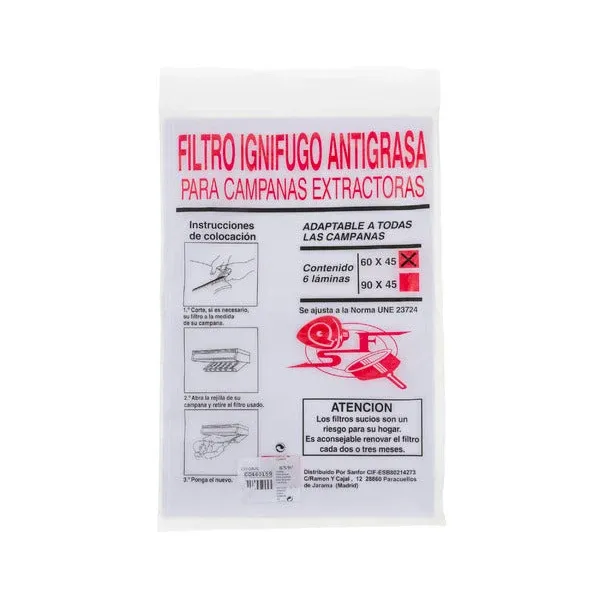 Filtro papel ignífugo para campana extractora 60x45 standard 00460159
