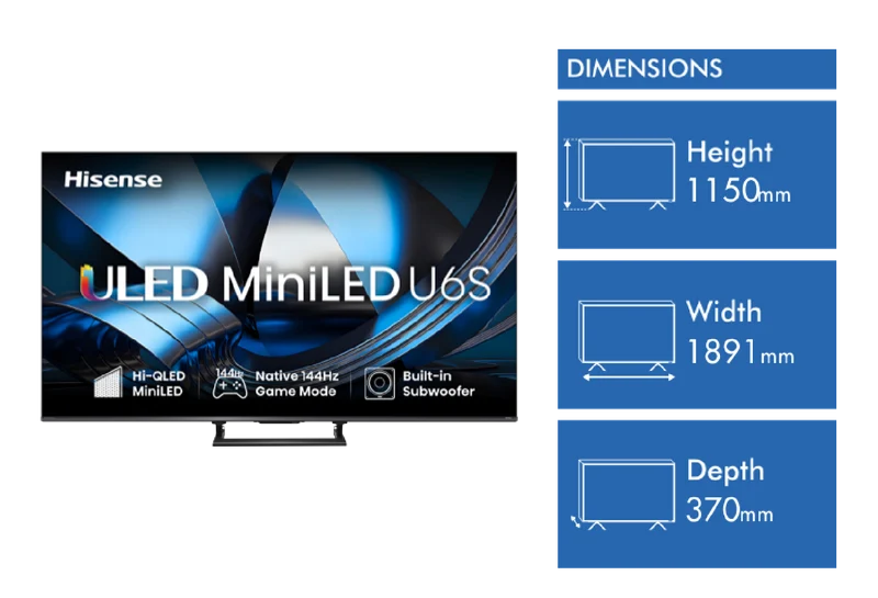 Hisense 85" U6SAU 4K ULED MiniLED Hi-QLED 144Hz Smart AI TV 2026