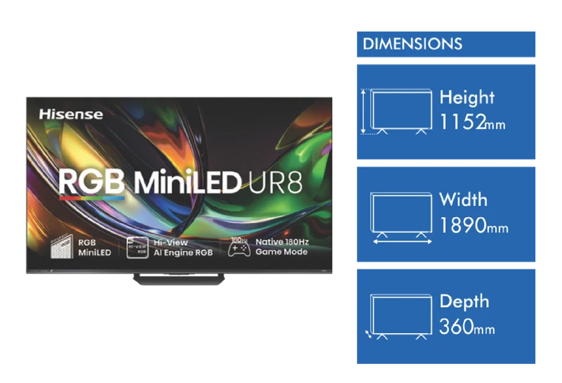 Hisense 85'' UR8SAU 4K RGB MiniLED 180Hz Smart AI TV 2026