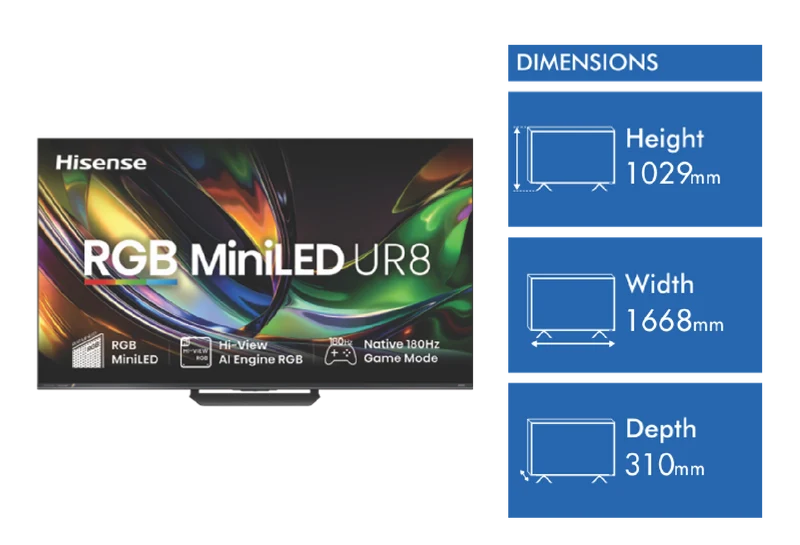 Hisense 75'' UR8SAU 4K RGB MiniLED 180Hz Smart AI TV 2026
