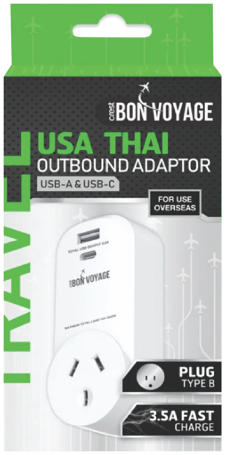 Bon Voyage Travel Adaptor AU to USA (2 USB Ports)