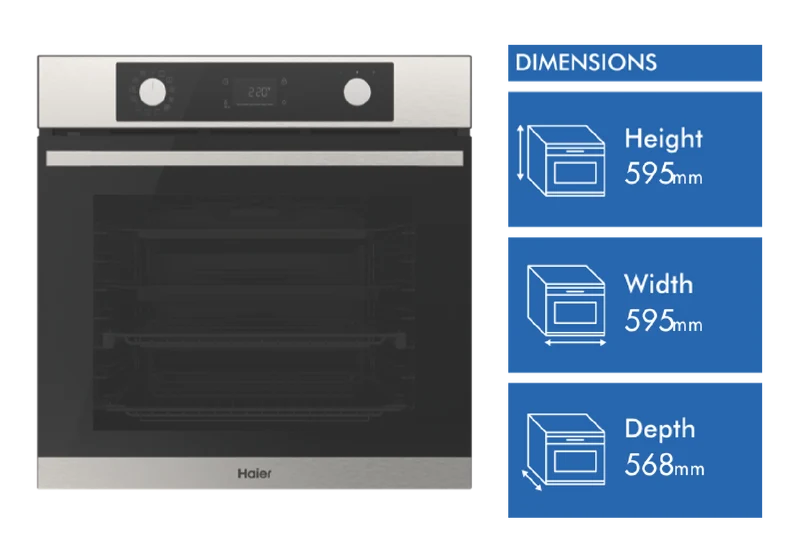 Haier 500 Series 60cm Pyrolytic Oven, 12 Function, Ary Fry, Steam Assist, Stainless Steel