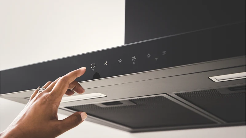 Haier 600 Series 60cm Box Chimney Wall Rangehood, Hood to Hob, Black