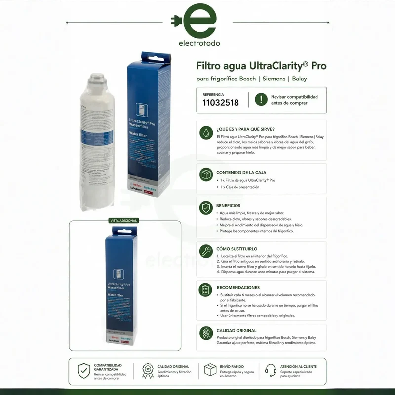 Filtro de agua para frigorífico Balay 11032518 Bosch Neff Siemens