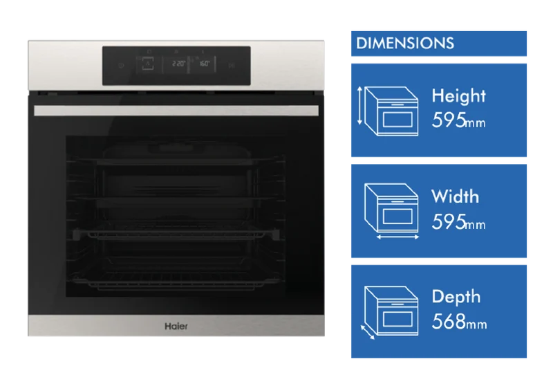 Haier 500 Series 60cm Electric Self Cleaning Oven, 14 Function, Air Fry, Steam Assist, Stainless Steel