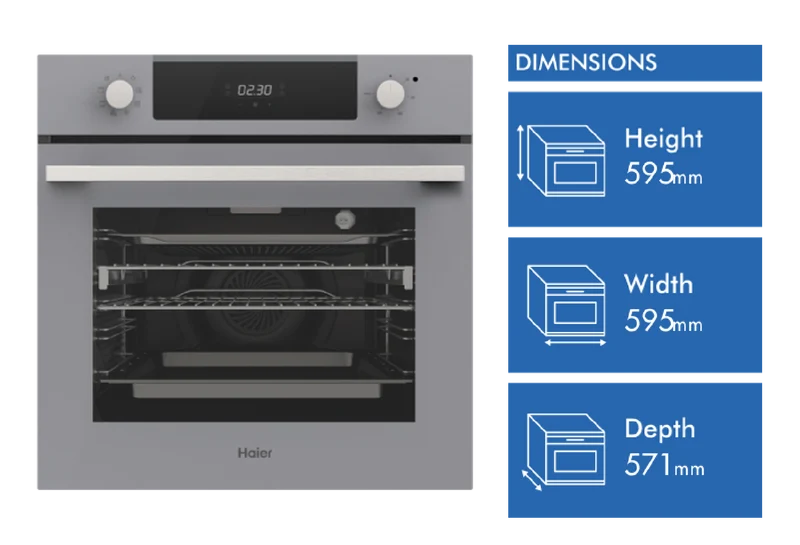 Haier 500 Series 60cm Electric Oven, 7 Functions, Air Fry, Steam Assist, Grey