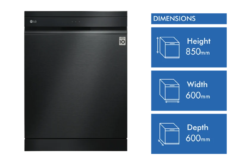 LG 60cm 15 Place QuadWash TrueSteam Freestanding Dishwasher, Matte Black