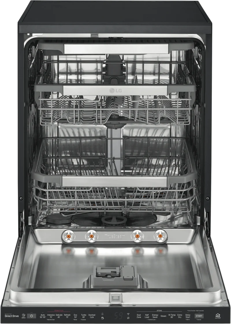 LG 60cm 15 Place QuadWash TrueSteam Freestanding Dishwasher, Matte Black