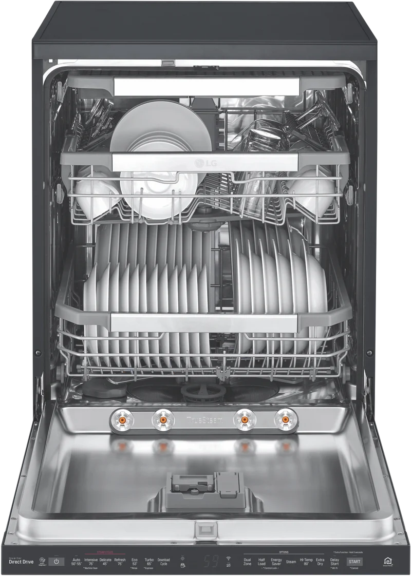LG 60cm 15 Place QuadWash TrueSteam Freestanding Dishwasher, Matte Black