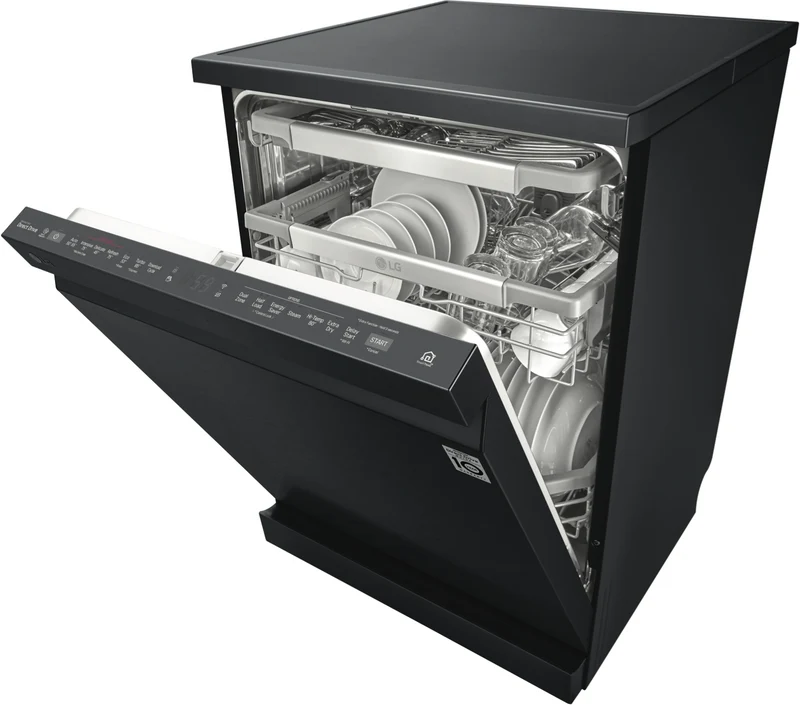 LG 60cm 15 Place QuadWash TrueSteam Freestanding Dishwasher, Matte Black