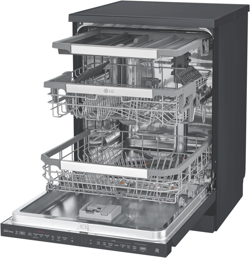 LG 60cm 15 Place QuadWash TrueSteam Freestanding Dishwasher, Matte Black