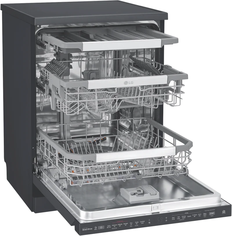 LG 60cm 15 Place QuadWash TrueSteam Freestanding Dishwasher, Matte Black