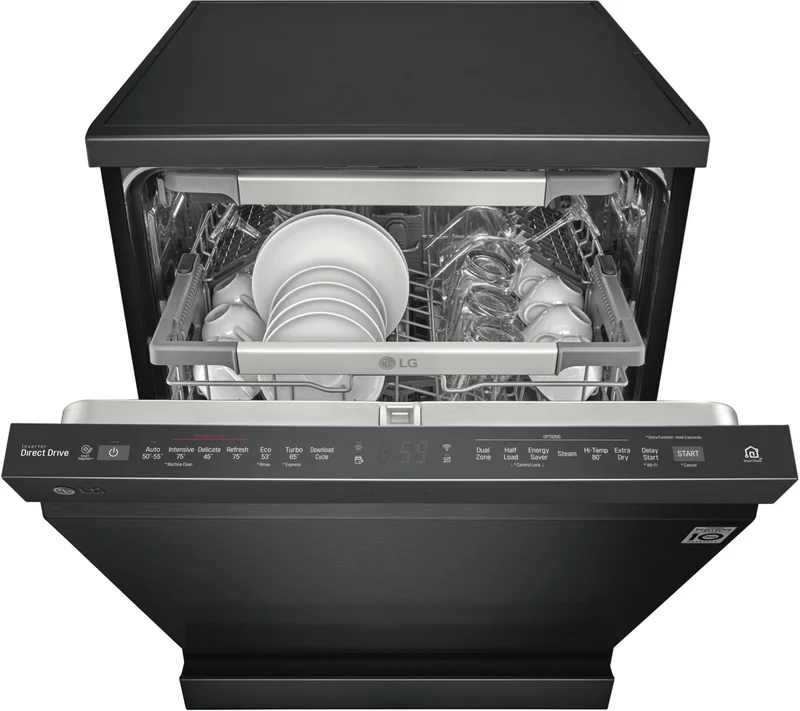 LG 60cm 15 Place QuadWash TrueSteam Freestanding Dishwasher, Matte Black
