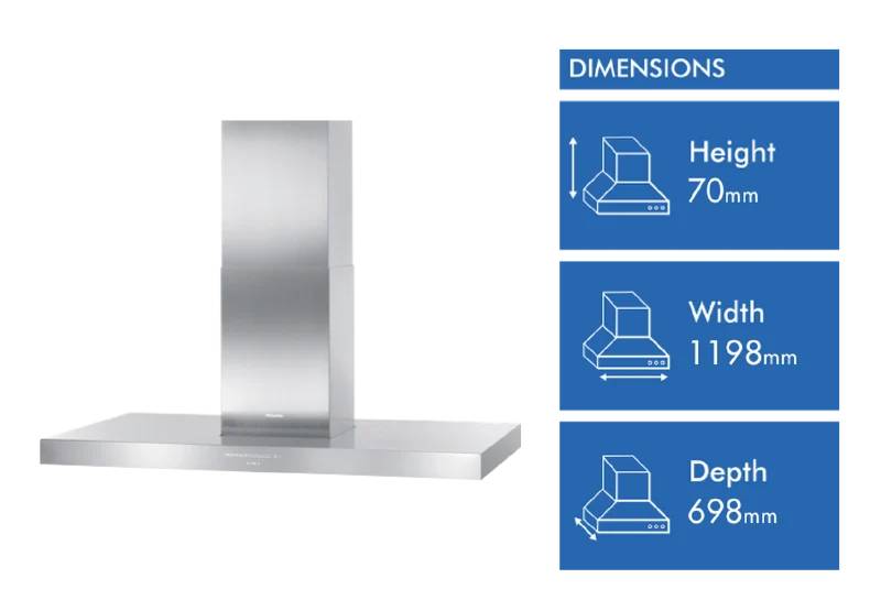 Miele 120cm Canopy Rangehood with Motorised Chimney and Wi-Fi Connectivity, Stainless Steel