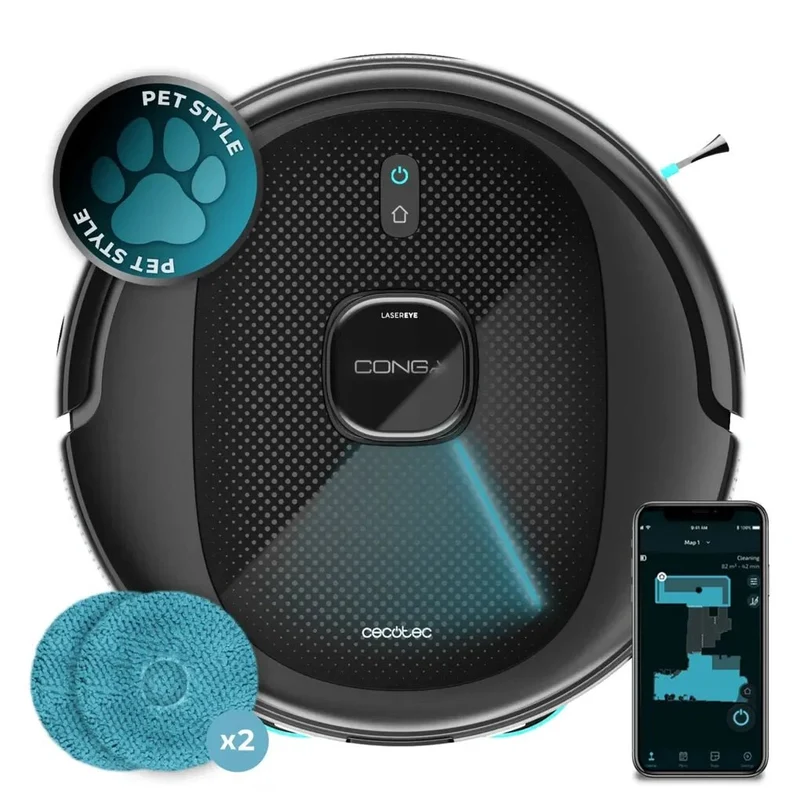 Robot Aspirador 4 en 1 con Navegación Láser y Succión de 10.000 Pa para Mascotas de Cecotec