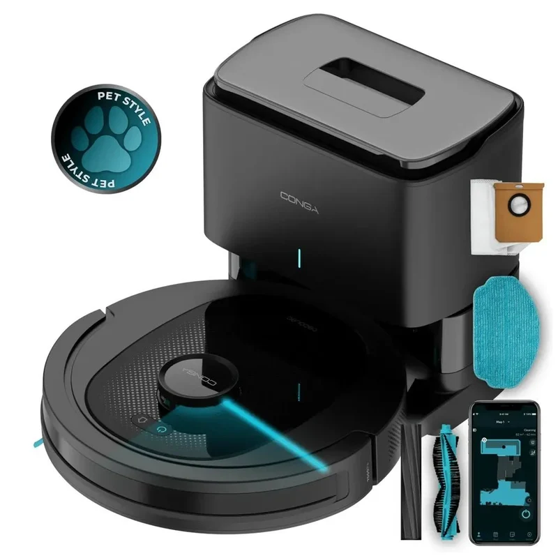 Robot Aspirador 4 en 1 con Navegación Láser y Autovaciado para Hogares con Mascotas de Cecotec